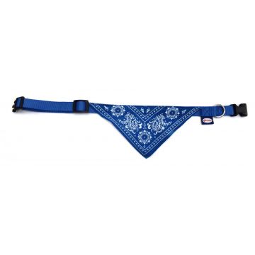 Zgarda nylon cu bandana, albastra, ajustabila, 30-45 cm x 1.6 cm