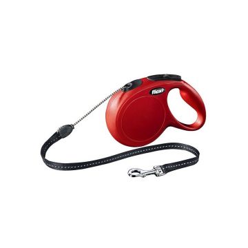 Lesa retractabila, rosie, pentru caini cu greutate de pana la 12 kg, lungime 5 m