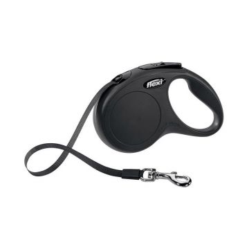 Lesa retractabila Flexi, neagra, lungime 5 m, pentru caini cu greutate de pana la 15 kg
