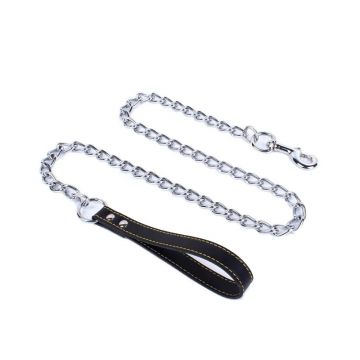 Lesa lant, neagra, maner din piele naturala, lungime 1,20 m, pentru caini de talie mare