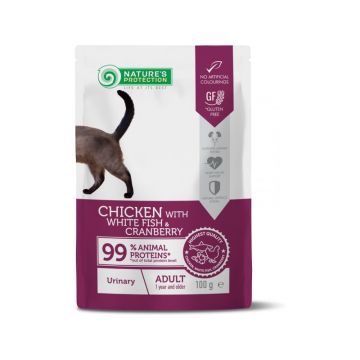 Nature's Protection Cat Sterilised, pui si peste alb cu merisoare, hrana umeda pentru pisici adulte sterilizate, 100 g