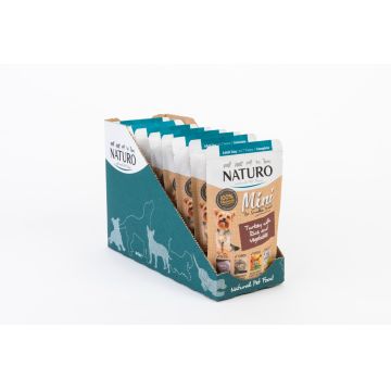Pouch Naturo Dog Adult Mini cu Carne de Curcan si Orez, Set 4 X 150 Gr