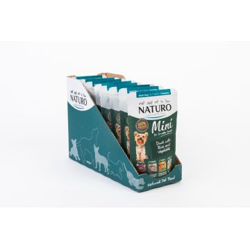 Pouch Naturo Dog Adult Mini cu Carne de Rata si Orez, Set 7 X 150 Gr