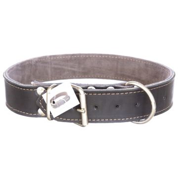 Zgarda din piele, neagra, grosime dubla, 4 cm x 80 cm