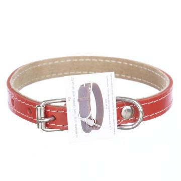Zgarda din piele, rosie, pentru caini de talie mica, 1,5 cm x 35 cm