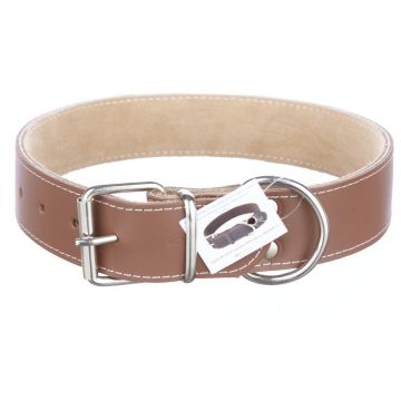 Zgarda din piele, maro, 4 cm x 65 cm, pentru caini de talie medie spre mare