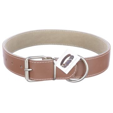 Zgarda din piele, maro, pentru caini de talie mare, 4 cm x 75 cm