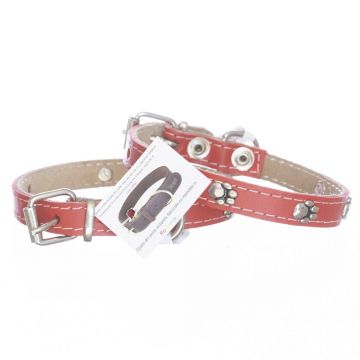 Zgarda din piele, rosie, cu strasuri, 1.4 cm x 30 cm, nr 0, pentru caini de talie mica