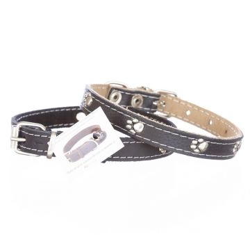 Zgarda din piele, neagra, cu strasuri, 1.5 cm x 35 cm, pentru caini de talie mica