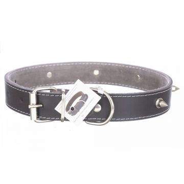 Zgarda din piele, neagra, cu ornamente colti metalici, 3 cm x 60 cm