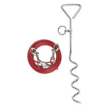 Set tarus si cablu curte, metalic, lungime 6 m, pentru caini cu greutate de pana la 30 kg
