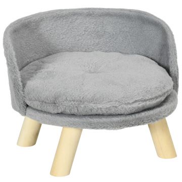PawHut Canapea Rotundă pentru Câini din Țesătură de Pluș și Lemn cu Pernă Suplimentară din Bumbac, Ø40,5x33 cm, Gri | Aosom Romania