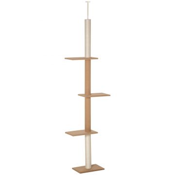 PawHut Stâlp de Zgâriat pentru Pisici cu 4 Nivele cu Prindere de Tavan și Înălțime Reglabilă, 43x27x228-260 cm, Maro | Aosom Romania