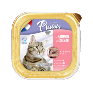 Hrana umeda pentru pisici Plaisir, Somon, 32 x 100g