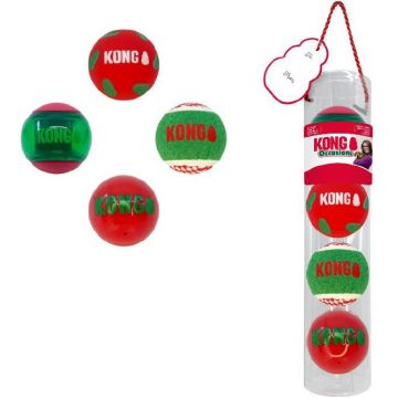 KONG Jucărie pentru câini, Minge de tenis, ediţie Crăciun, M, 4 bucăţi