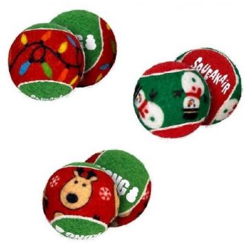 KONG Jucărie pentru câini, Minge de tenis, ediţie Crăciun, M,6 bucăţi