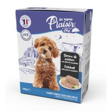 Hrana umeda pentru caini Plaisir Chef, Pate cu peste, paste si dovlecei, 380g