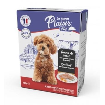 Hrana umeda pentru caini Plaisir Chef, Pate cu vita, cartofi si morcovi, 380g