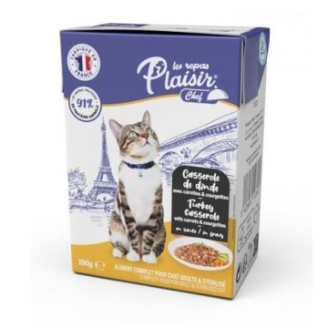 Hrana umeda pentru pisici sterilizate Plaisir Chef, File cu curcan si morcovi, 190g