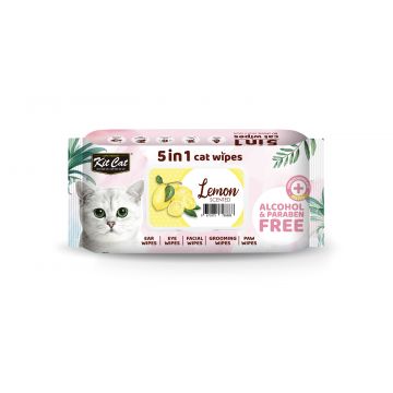 Servetele umede pentru pisici, KIT KAT, 5 in 1,  Lemon, 80 buc