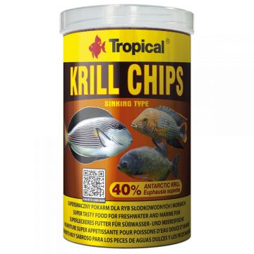 Hrana pentru pestii exotici omnivori și carnivori TROPICAL KRILL Chips, 1000ml/ 500g Hrana pentru pestii exotici omnivori și carnivori TROPICAL KRILL Chips, 1000ml/ 500g