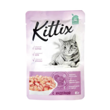 Hrana umeda pentru pisici adulte KITTIX, curcan, 85G Hrana umeda pentru pisici adulte KITTIX, curcan, 85G