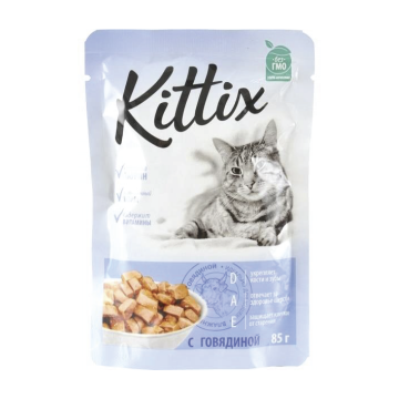 Hrana umeda pentru pisici adulte KITTIX, vita, 85G Hrana umeda pentru pisici adulte KITTIX, vita, 85G