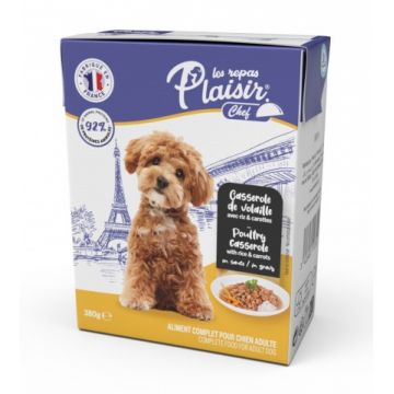 Hrana umeda pentru caini Plaisir Chef, File cu pasare, orez si morcovi, 12 x 380g