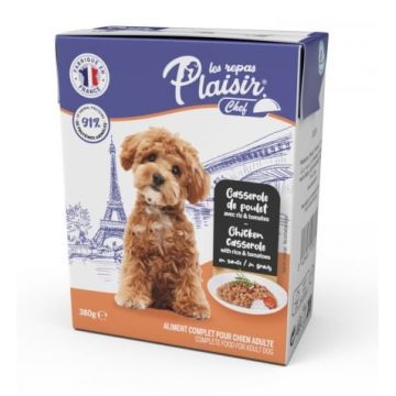Hrana umeda pentru caini Plaisir Chef, File cu pui, orez si rosii, 12 x 380g