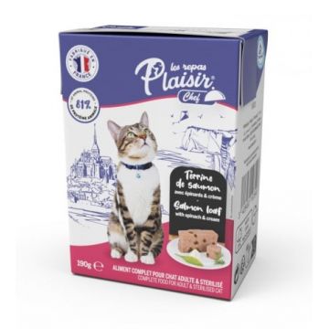 Hrana umeda pentru pisici sterilizate Plaisir Chef, Pate cu somon si spanac, 16 x 190g