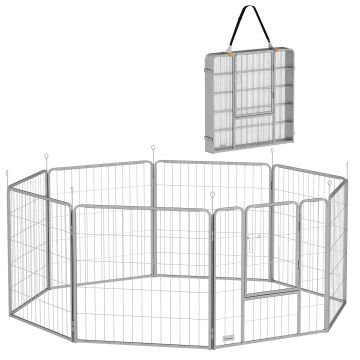 PawHut Țarc pentru Animale de Companie din 8 Panouri, Pliabil și Portabil, 160x160x80 cm, Argintiu | Aosom Romania