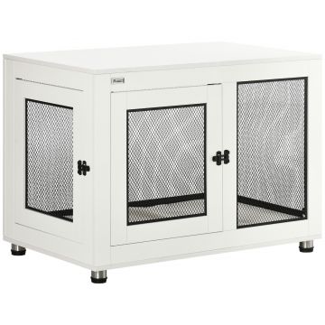 PawHut Cușcă pentru Câini de Talie Mare cu 2 Uși Blocabile, Picioare Reglabile și Pernă Lavabilă, 94x60x71.5 cm, Alb | Aosom Romania