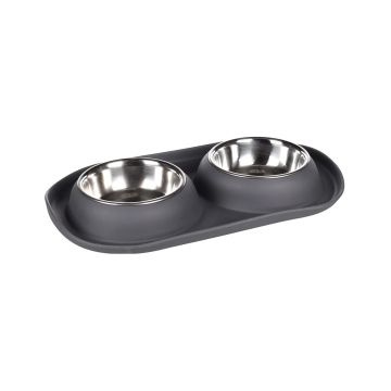 CASTRON DUBLU ANTIDERAPANT DIN INOX PENTRU CAINI FLAMINGO GRAFA DARK GREY 2x220ML