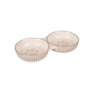 CASTRON DUBLU DIN CERAMICA PENTRU PISICI FLAMINGO MYLO ALB-CREM  2x11CMx145ML