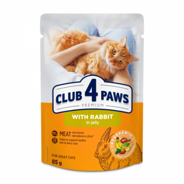 Club 4 Paws, Hrana umeda pisici, Iepure in jeleu, set 24x85g