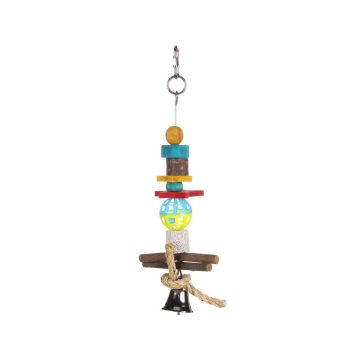 JUCARIE PENTRU PASARI EXOTICE FLAMINGO MULTICOLORA CU CLOPOTEL 27CM