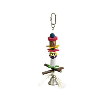 JUCARIE PENTRU PASARI EXOTICE FLAMINGO MULTICOLORA CU CLOPOTEL 32CM