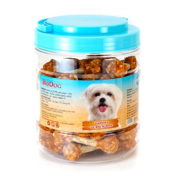 RECOMPENSE PENTRU CAINI BIODOG GANTERA CU PUI SI OREZ 500G/CD-04H-R