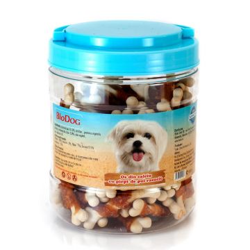 RECOMPENSE PENTRU CAINI BIODOG OS DIN CALCIU CU PIEPT DE PUI RASUCIT 500G/CE-08H