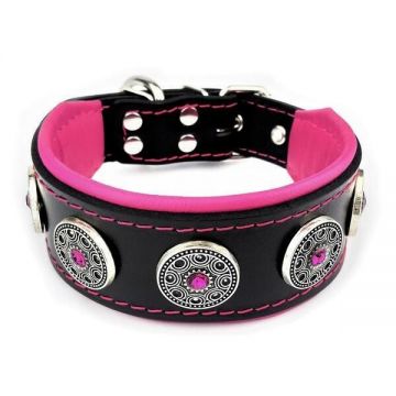 Bestia Zgarda Bijou, Piele Naturala, L, Negru/ Roz
