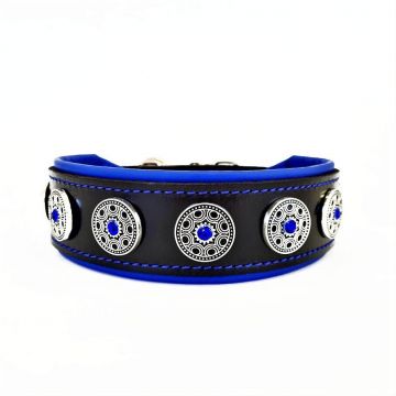 Bestia Zgarda Bijou Puppy, Piele Naturala, S, Negru/ Albastru