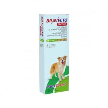 BRAVECTO TRIUNO antiparazitar intern si extern pentru caini 200mg (10-20 kg) - 3 tablete masticabile