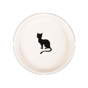 Castron din Ceramica pentru Pisici, Flamingo Nala Alb-Negru, 15 cm/ 180 ml