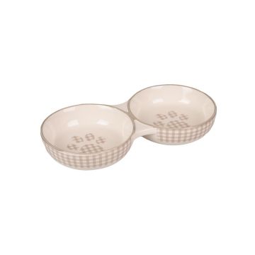 Castron Dublu din Ceramica pentru Pisici, Flamingo Mylo Alb-Crem, 2x11 cm/ 145 ml