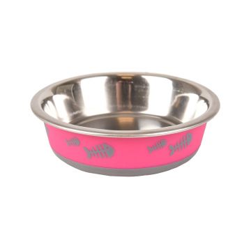 CASTRON PENTRU PISICI DIN INOX FISH BONE FUCHSIA FLAMINGO XS 12.3CMx225ML