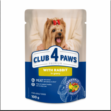 Club 4 Paws, Hrana umeda caini talie mica, Iepure in sos, 24x100g