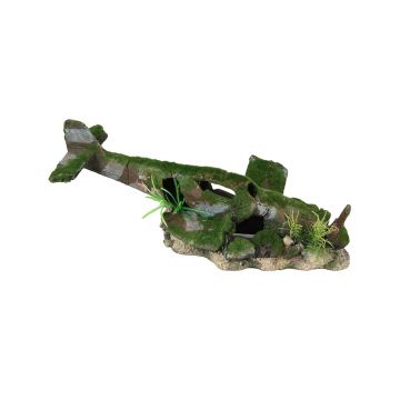 DECOR PENTRU ACVARIU EPAVA AVION MARE CU PLANTE FLAMINGO 35X16X16CM