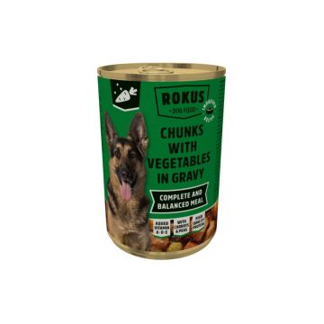 HRANA UMEDA PENTRU CAINI ROKUS CONSERVA LEGUME IN SOS 415GR