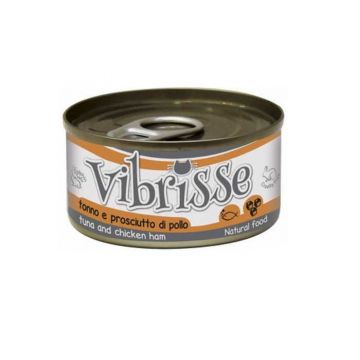 Hrana umeda pentru pisici Croci Vibrisse Natural, Ton si sunca de pui in aspic, 70g