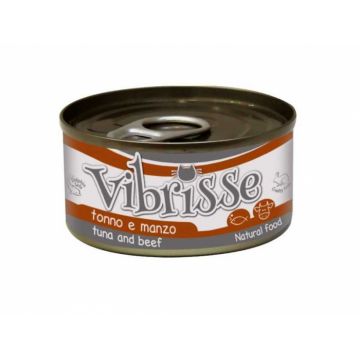 Hrana umeda pentru pisici Croci Vibrisse Natural, Ton si vita, 70g